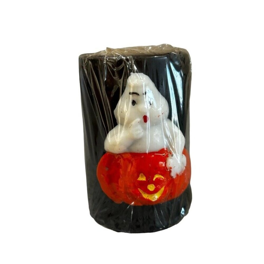 Vintage Hand Painted Candle 80s New Old Stock Halloween Ghost Pumpkin Retro Deco